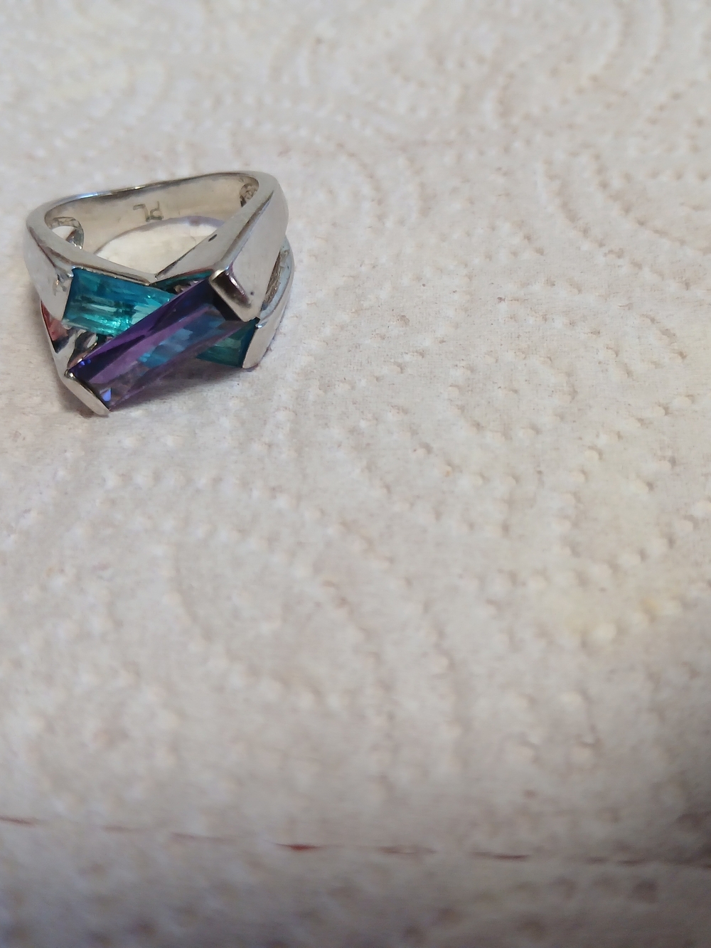 Park Lane Sterling-Style Ring with Blue and Purple Baguette Stones